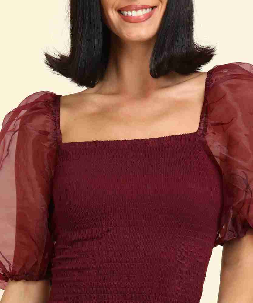 FOREVER 21 Casual Balloon Sleeve Self Design Women Maroon Top Buy FOREVER 21 Casual Balloon Sleeve Self Design Women Maroon Top Online at Best Prices in India Flipkart