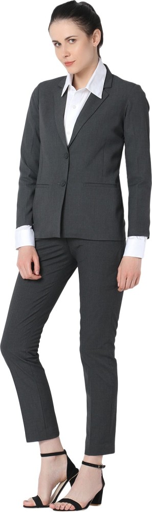 Buy LE BOURGEOIS Women Grey Regular Fit Formal Coat Pant Suits at