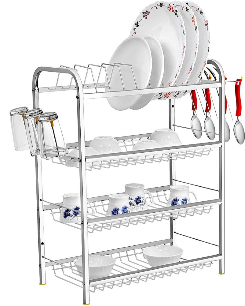 MEGHA KITCHENWARE Dish Drainer Kitchen Rack Steel 4 Shelf Dish