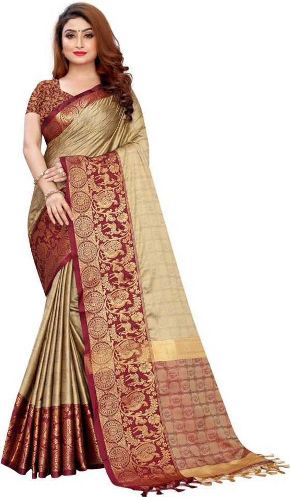 Buy JOLIZA Woven Bollywood Cotton Silk Cream Sarees Online Best Price In India Flipkart