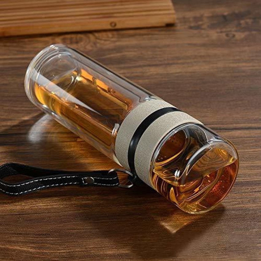 350Ml Leak Proof Double Wall Glass water bottle With Airtight