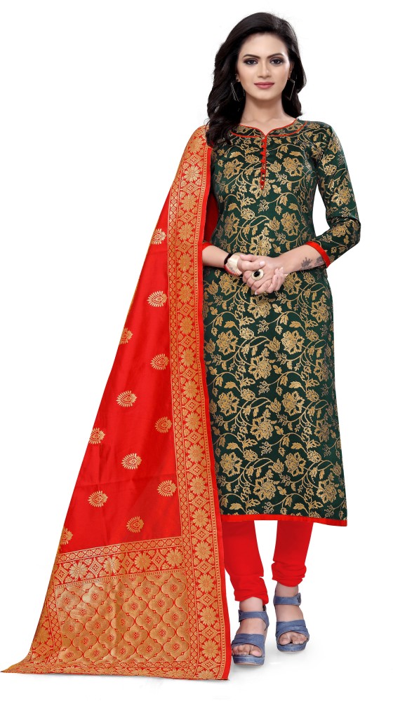 Buy Ritu Creation Women's New Silk Stitched Fancy Chudidar Suit With  Straight Long And Back Neck Pattern at Amazon.in