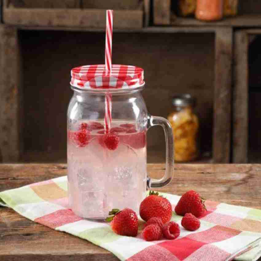 Pack of 4 450ML Glass Transparent Fruit Juice Mason Jar with Lid & Straw