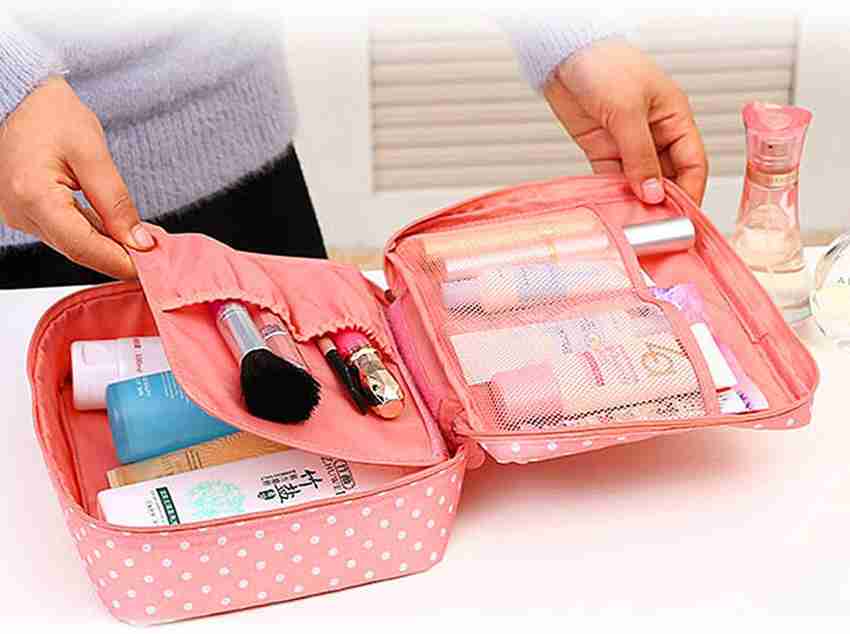 atorakushon® Nylon Pink Makeup Storage Box Cosmetic Vanity Travelling Bag  Necklace Organizer Jewellery Pouch for Women - Aavya Creation - 3554004