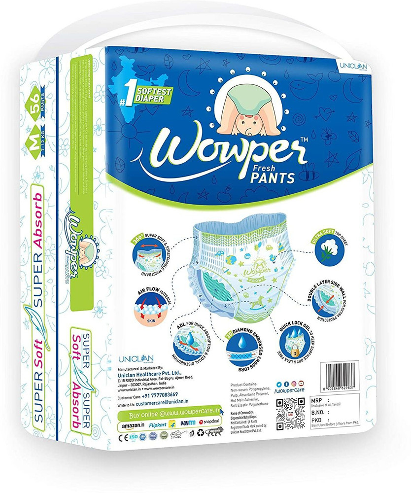 wowpercare Wowper Fresh Pants Diapers Medium 56 Pieces M Buy