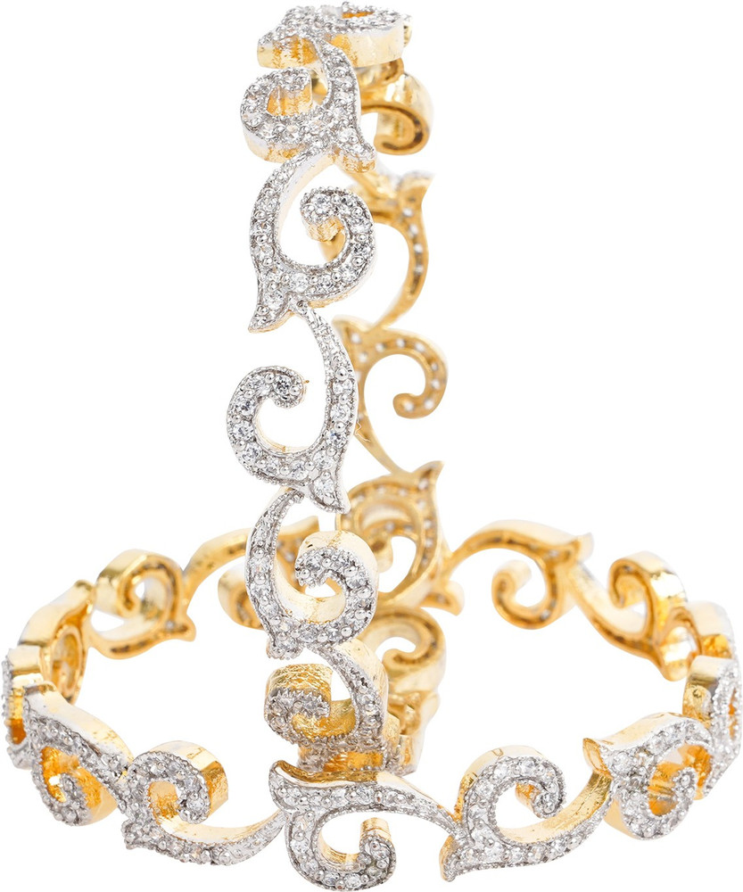 RAY FINE ORNATES Brass Diamond Gold plated Bangle Set Price in