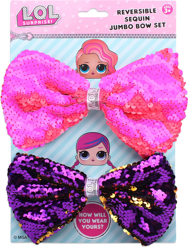 LOL Surprise Jumbo Sequin Bow 2 Pack Light Pink and Purple for Girls 3 Above Jumbo Sequin Bow 2 Pack Light Pink and Purple for Girls 3