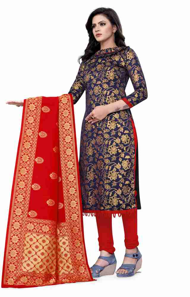 1 AZ Cotton Silk Self Design Salwar Suit Material Price in India