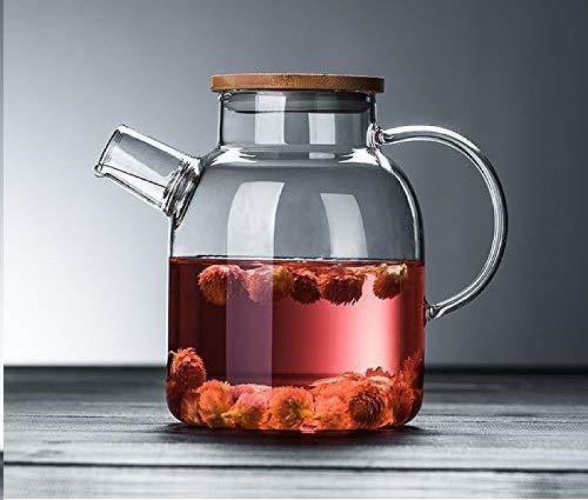 1800ml Heat Resistant Water Jug Glass Pitcher with Stainless/wood