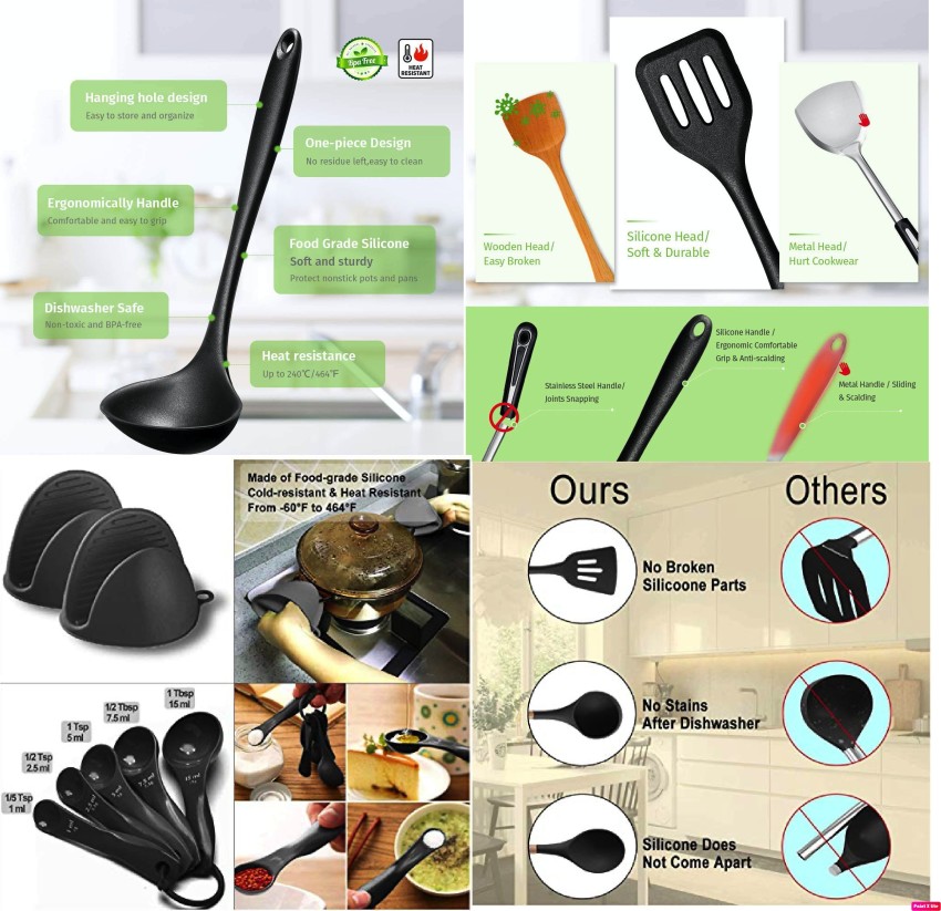 Kitchen Utensils Set L. Gray Silicone Cooking Utensils, Non-stick Kitchen  Utensil Set, Wooden Handle Non Toxic BPA Free, Silicone Utensils for  Cooking