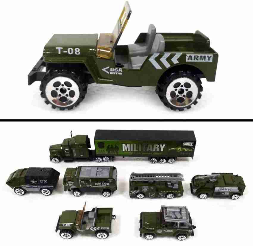 amar tex vehicle set die cast army vehicle play set, metal military vehicle  toy (7 pieces set), nation educational toy army cargo truck container,  battalion jeep, army tank, fire truck-Multi color 