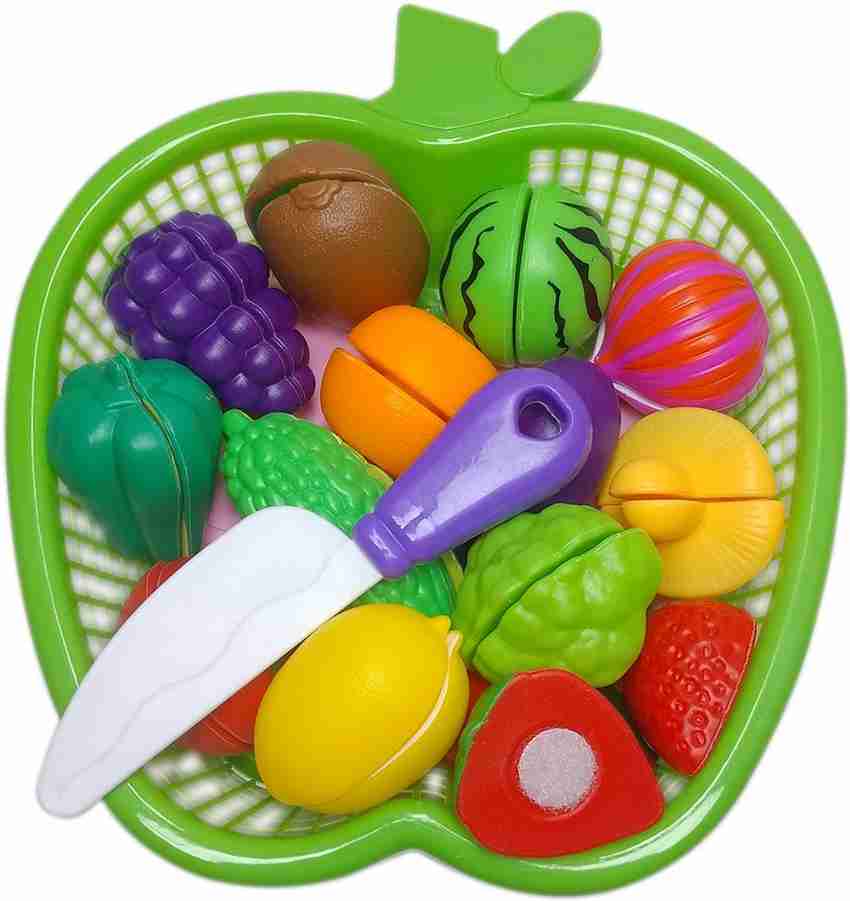 QWICK CLICK Realistic Sliceable Vegetables Fruits Cutting Kitchen Play Toy Set Vegetables Cutting Board Knife with Apple Shape Tray Realistic Sliceable Vegetables Fruits Cutting Kitchen Play Toy Set V...