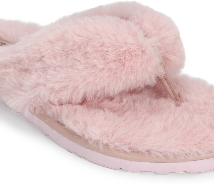 Truffle Collection Women Pink Solid Faux Fur Room Slippers Price