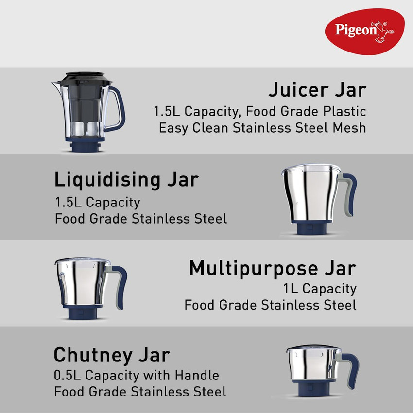 Pigeon 14617 Feather Touch 1000 W Juicer Mixer Grinder 4 Jars