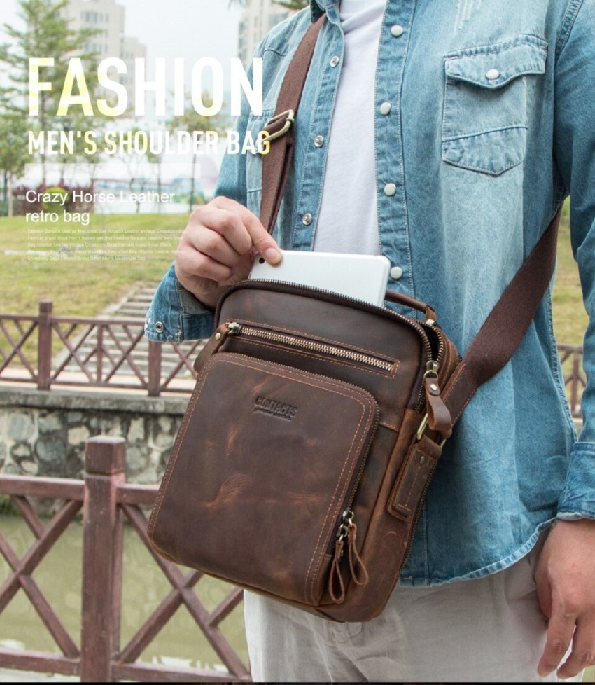 Pramadda Pure Luxury Stylish Square Crossbody Leather Sling Bag For Men  Women Travel | Mobile Chest Small Mini Side Bag | Trendy Fashion Bags.  (Choco Brown) : Amazon.in: Fashion