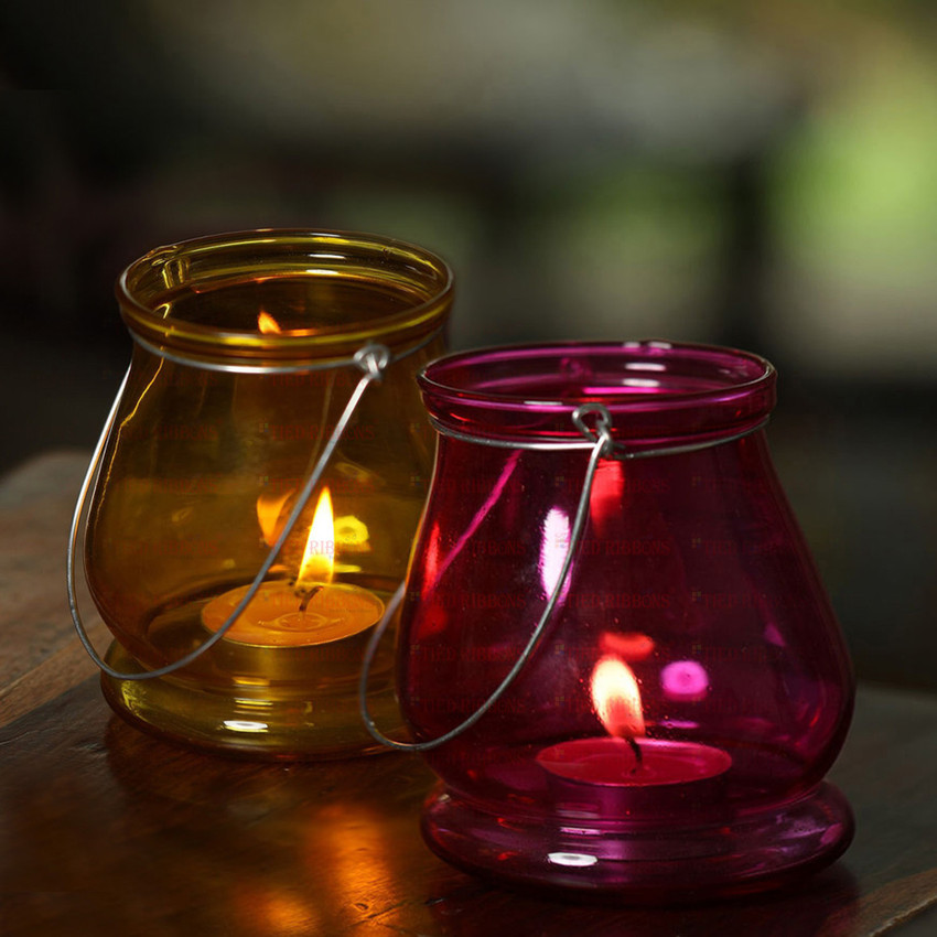 Hanging glass candle shop holders