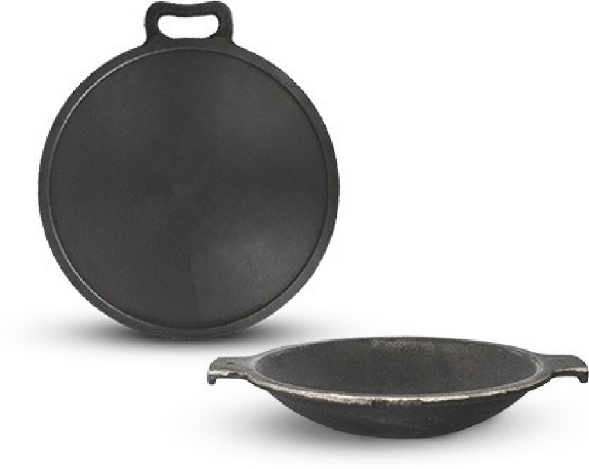 The Indus Valley Pre-Seasoned Cast Iron Breakfast Combo Set - (Super Smooth  Tawa 28 cms + Appam Pan 23 cms) Cookware Set | Healthy Cooking | Gas Compa