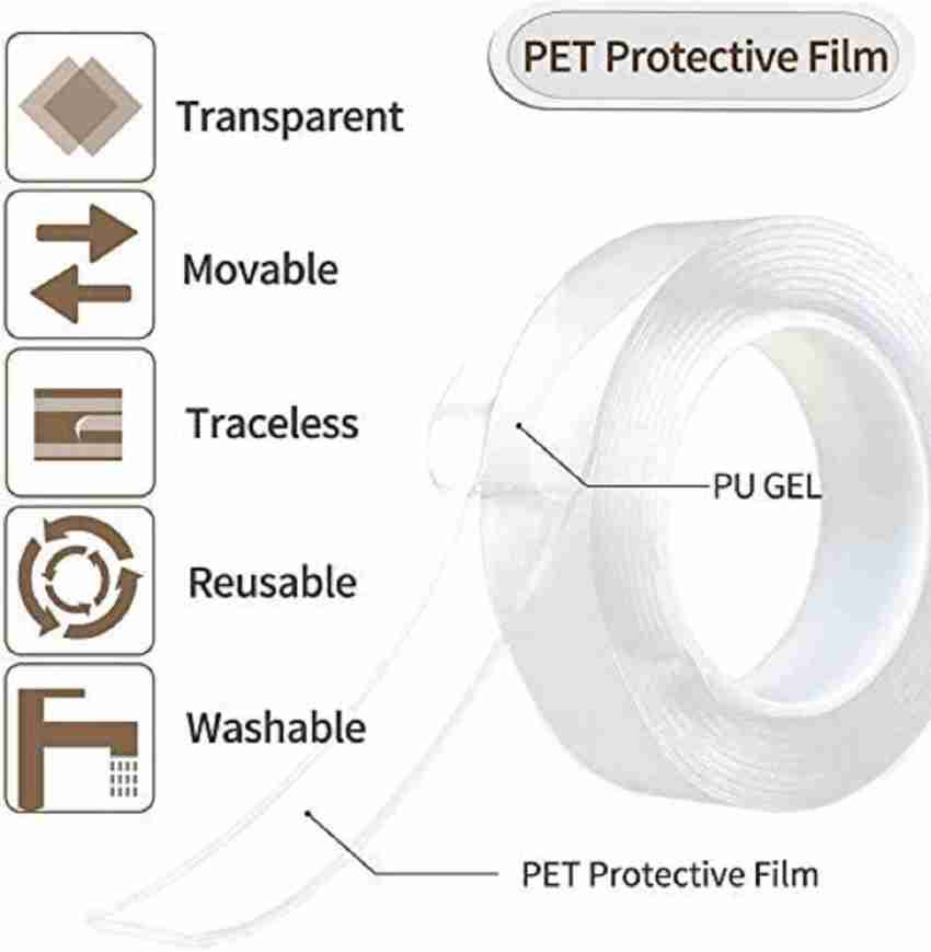 Nano Double Sided Tape, Multipurpose Removable Mounting Adhesive Grip Tape,Washable  Sticky Strong Wall Tape Strips Transparent Tape Poster Carpet Tape for  Paste Items 