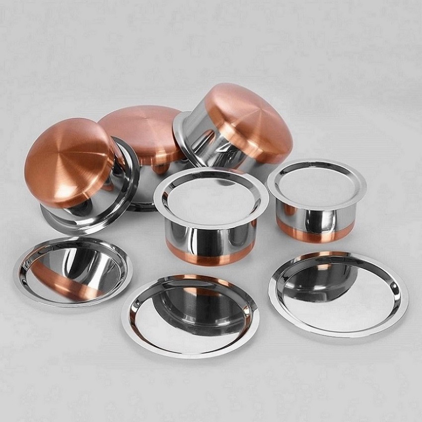  Sumeet Stainless Steel Copper Bottom Belly Shape 5 Pc Tope/ Cookware/Pot Set with Lid 380ML, 500ML, 780ML, 1.1Ltr, 1.4Ltr, (Silver):  Home & Kitchen