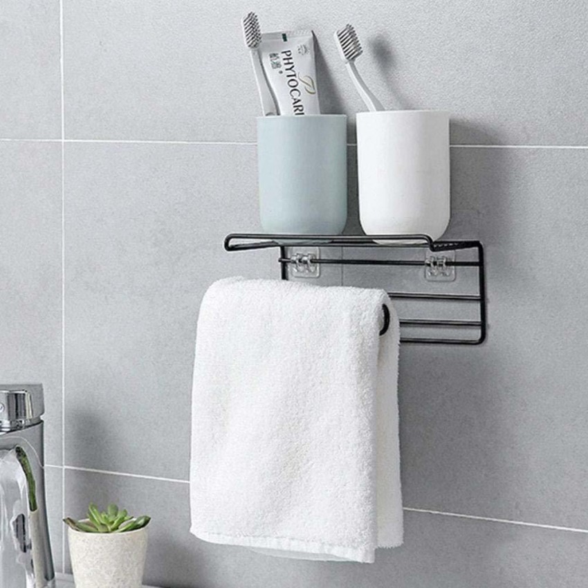 Toilet Paper Holder Stand Black With Shelf Bathroom Wall Mount