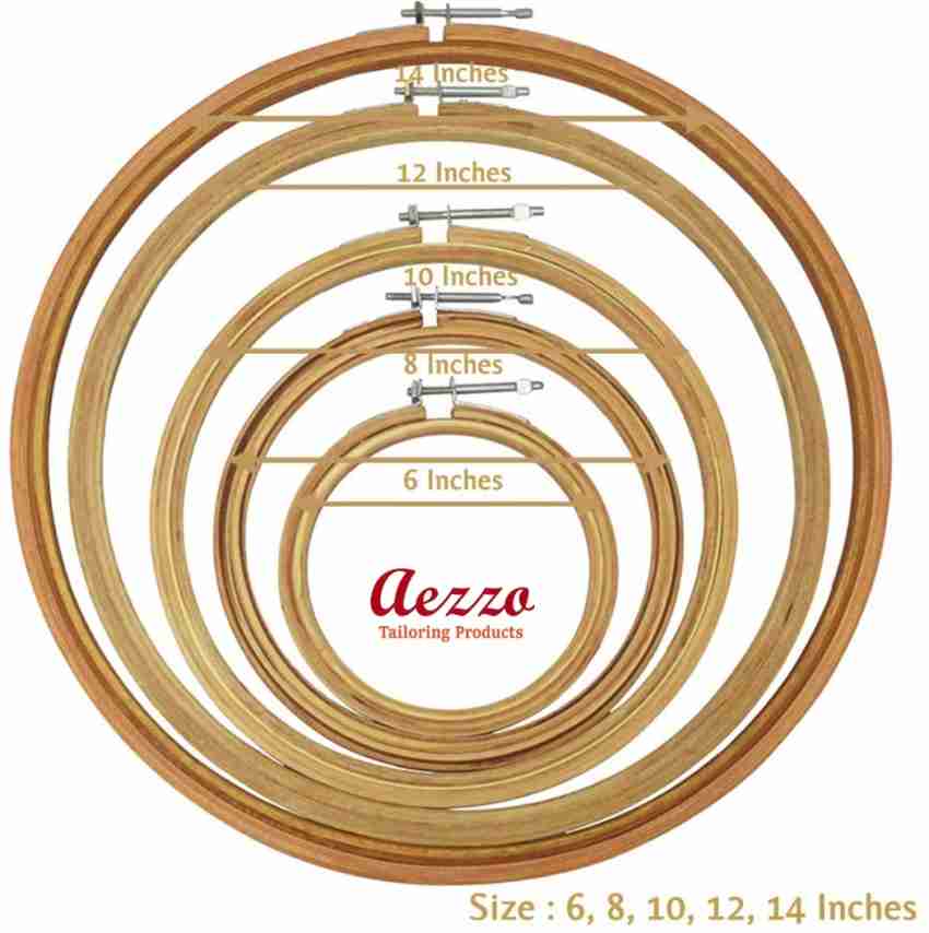 Aezzo 14,12,10,8,6 Inch Wooden Embroidery Hoop Ring Frame Fabric