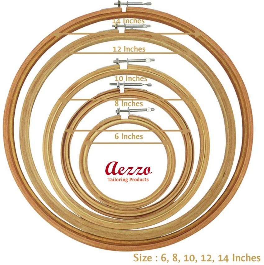 Aezzo 14,12,10,8,6 Inch Wooden Embroidery Hoop Ring Frame Fabric ring for  Cross Stitch Craft, Sewing tool, Adjustable Handy Sewing Circle for Needle  Art and Craft, Thread Work etc. (Set of 5 Pcs.)
