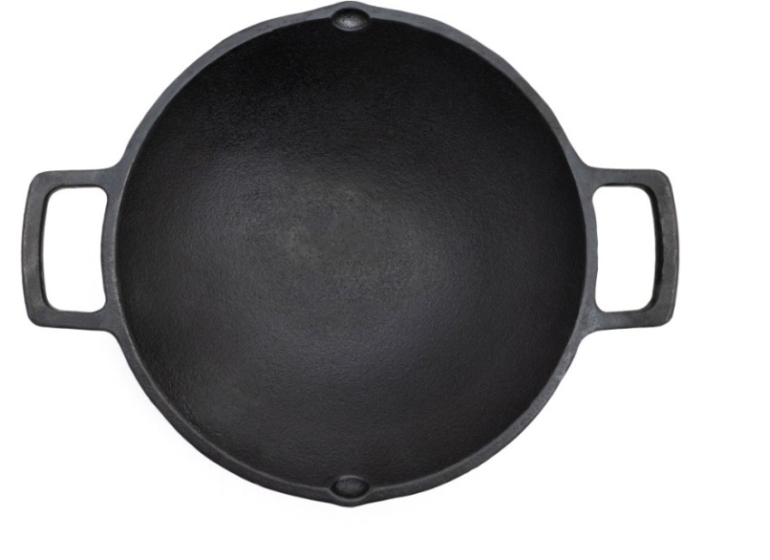 hagya 8 inches Mini Flat Cast Iron Kadai/Deep kadai/Preseasoned