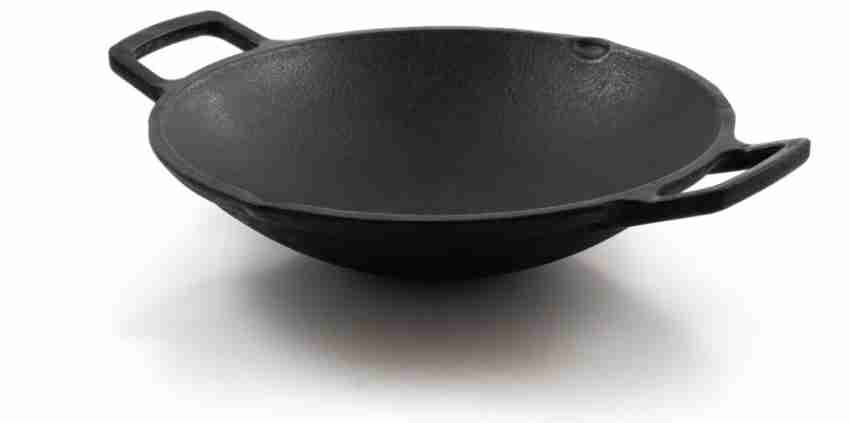 hagya 8 inches Mini Flat Cast Iron Kadai/Deep kadai/Preseasoned