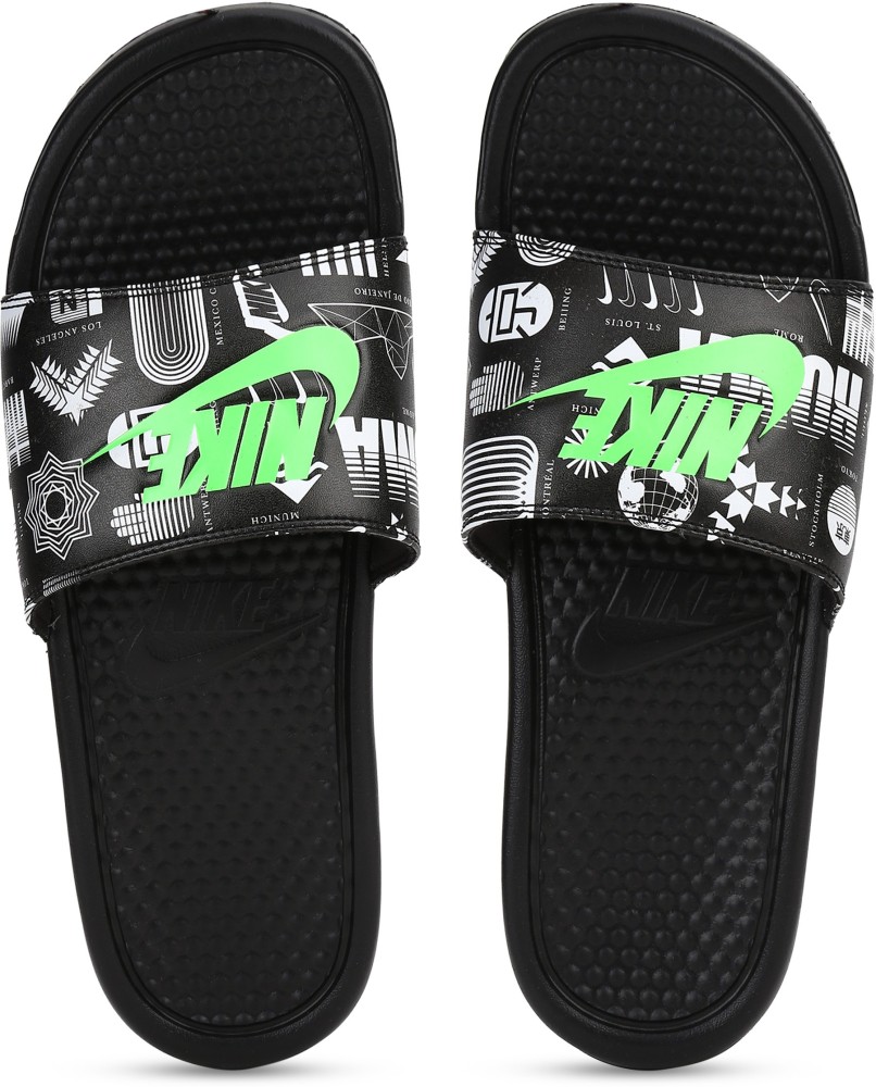 Green and black nike slides best sale