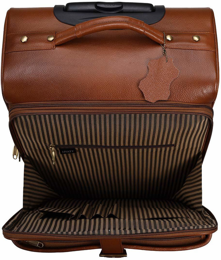 RICHSIGN LEATHER ACCESSORRIES 52 litres Leather Suitcase Trolley Bags for Men Luggage with 4 Wheels TAN Dimension L 15 W 11 H 24 Inch Weight 3 kg 3000 GR Expandable Check in Suitcase 4 Wheels