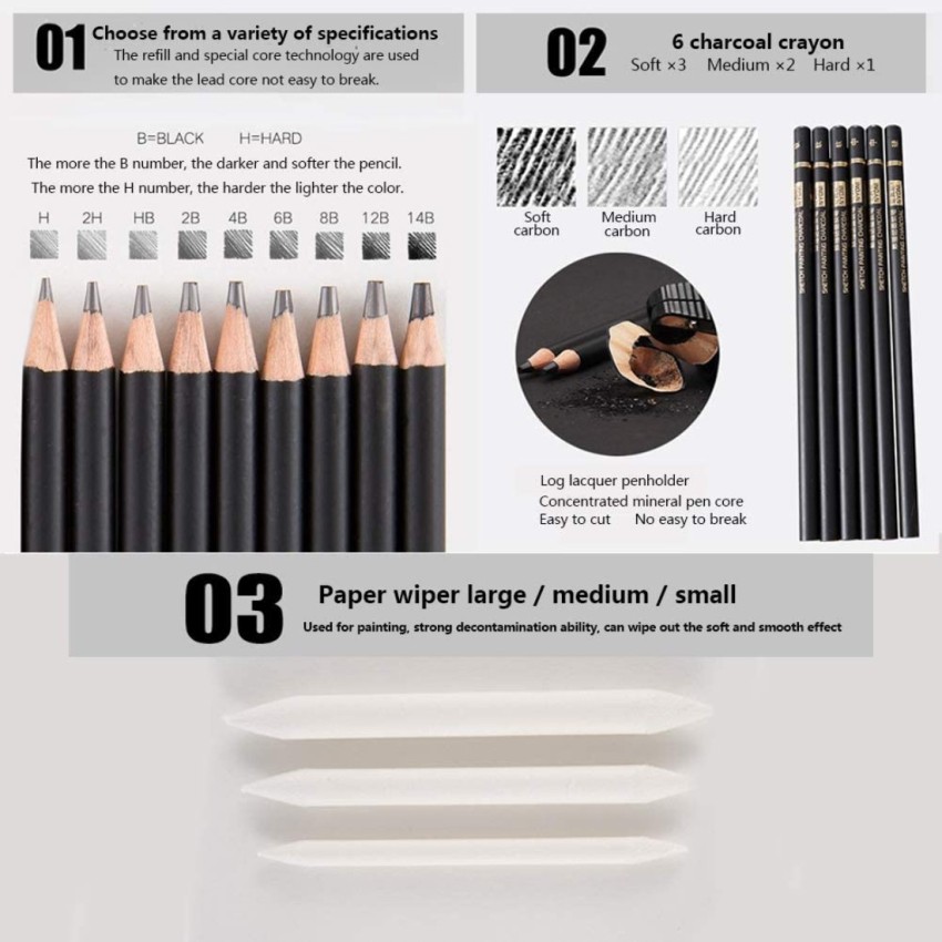 Graphite Drawing Pencil Set (Box of 12) Choose grade from 12B to 6H