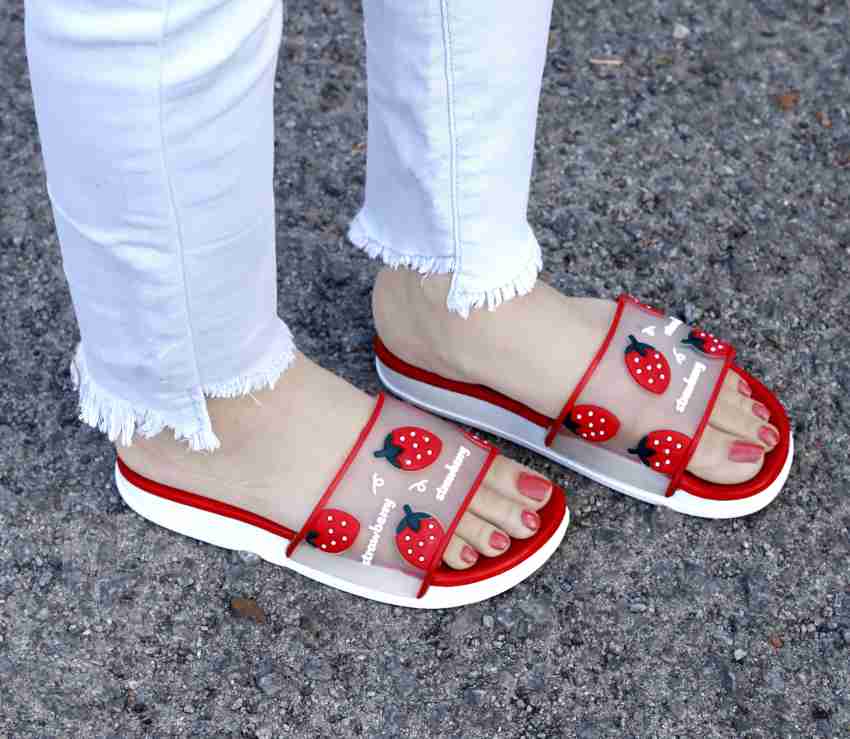 ShoeAdda Strawberry Slippers| Women Home Slides| Girls Casual Chappals| Bathroom Footwear| Perfect Flipflops For Daily Wear| Walking Slippers Slides - ShoeAdda Red Strawberry Slippers| Home Slides| Girls Casual