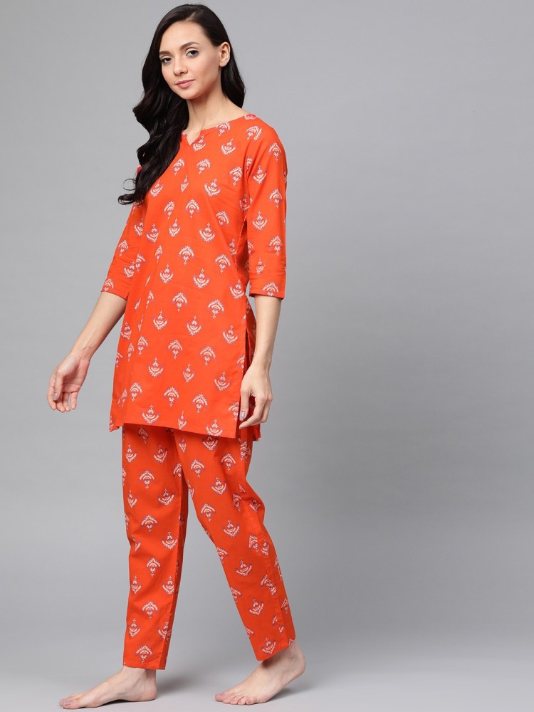 anubhutee Girls Printed Orange Night Suit Set Price in India Buy