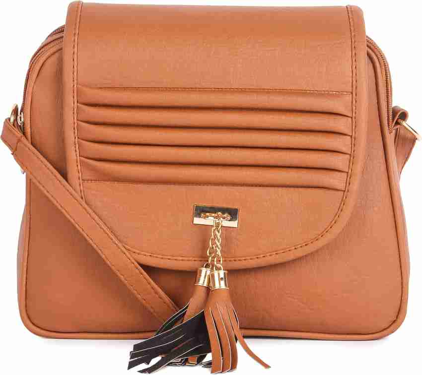 Pu Leather Shoulder Brown Cross Body Sling Hand Bag, For Casual