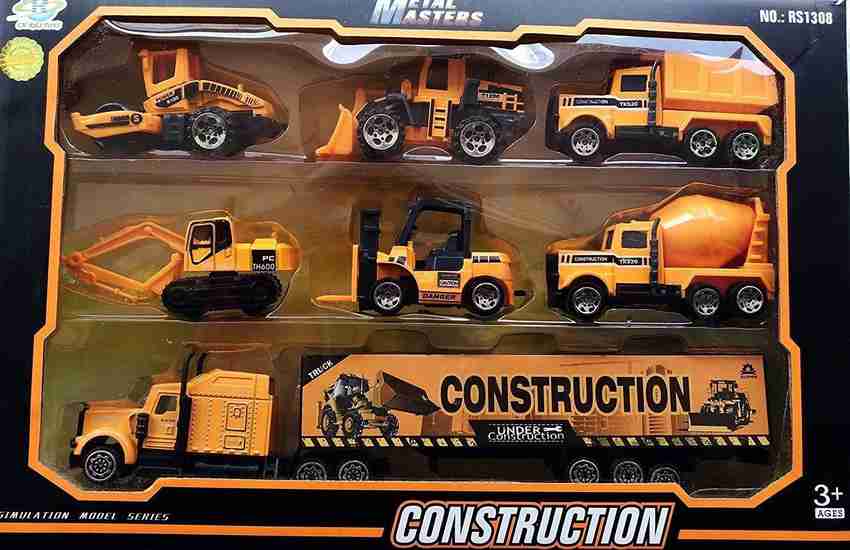 amar tex Mini Die Cast Metal 7 Pcs Vehicle Trucks Toys Play Set for Kids Metal Die Cast Construction Toy Set Construction Truck Set Mini Die Cast Metal 7 Pcs Vehicle