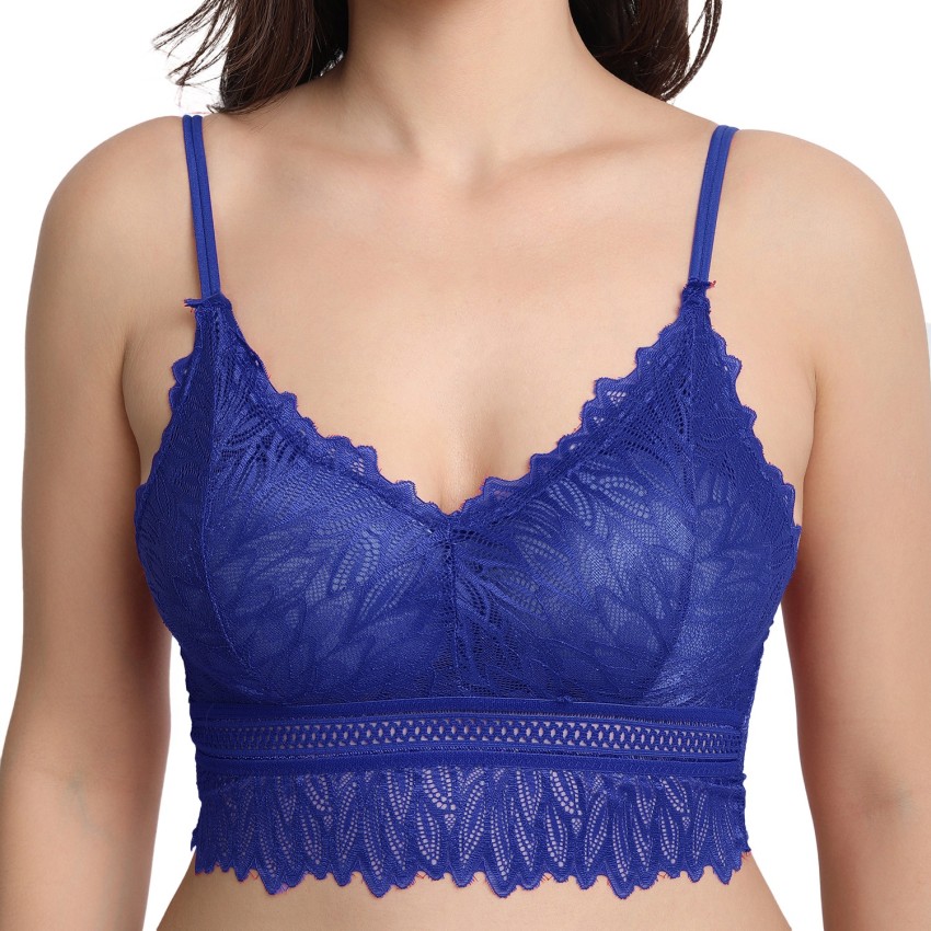 THELAZZOLICA Women's Lace Padded Wirefree Full Coverage Bralette Bra  (CRE002 BLUE) Women Bralette Lightly Padded Bra - Buy THELAZZOLICA Women's  Lace Padded Wirefree Full Coverage Bralette Bra (CRE002 BLUE) Women  Bralette Lightly