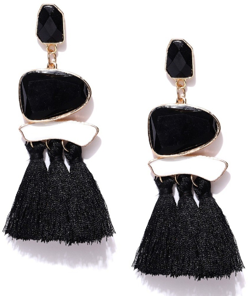 Dark Grey Tassel Earrings  DIVAWALK  Online Shopping for Designer  Jewellery Clothing Handbags in India