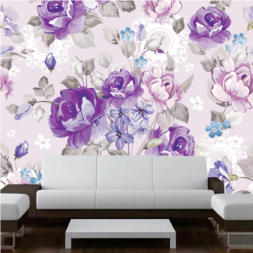 Purple Flower Wallpaper For Living Room | Baci Living Room