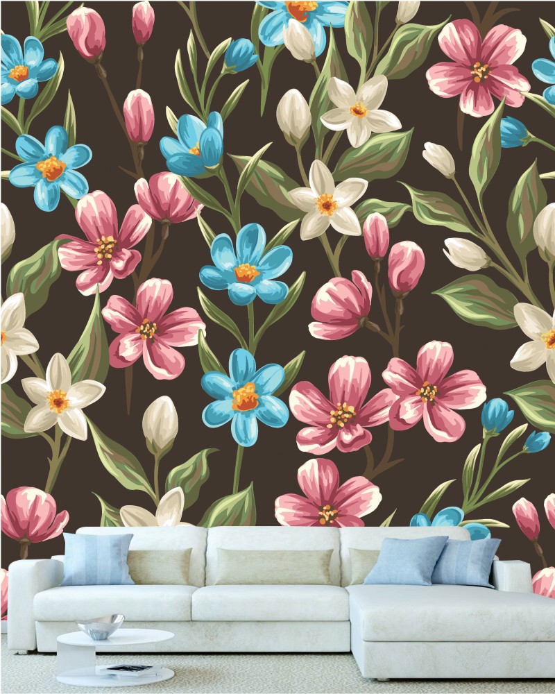 Buy Wallskin Delicate Stems Blue PVC Floral Wallpaper Online  Natural  Floral  Wallpapers  Wallpapers  Furnishings  Pepperfry Product