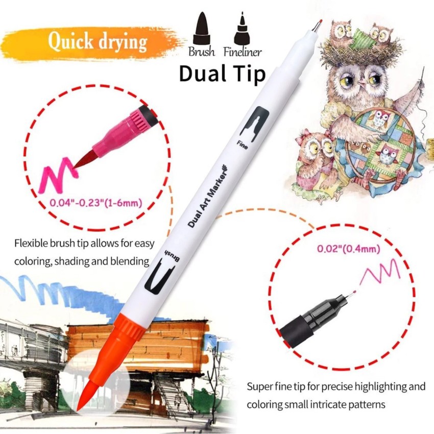 Dual Tip Brush Pens Art Markers, 0.4mm Fine Liners Pen & Watercolor Brush  Pens Set for Painting Coloring,Drawing,Sketching,Lettering,Calligraphy  (Size:6)