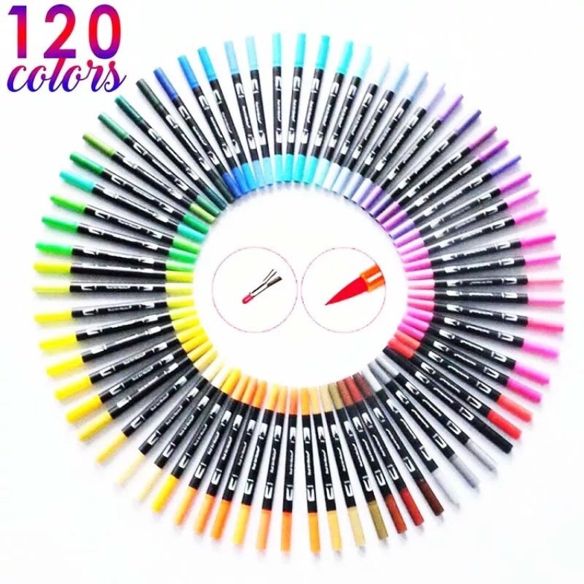 120 Colors Dual Tip Brush Art Marker Pens Coloring Markers Fine