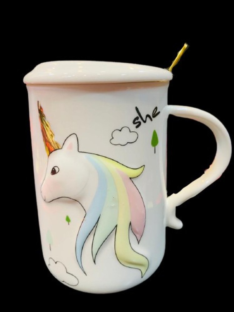 BONZEAL Unicorn Glass with Lid Spoon Random Design Tea Cup Birthday Gift  Item Ceramic Coffee Mug Price in India - Buy BONZEAL Unicorn Glass with Lid  Spoon Random Design Tea Cup Birthday