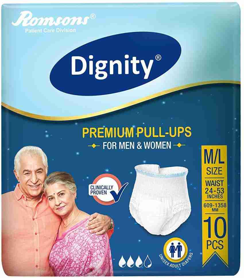 Dignity Premium Adult Diapers, Medium, Waist Size 28 - 45, 10