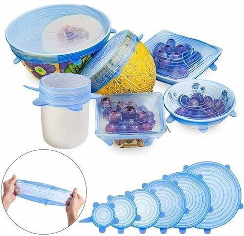 ALLFIT Microwave Safe Silicone Stretch Lids reuseable Flexible Covers for Rectangle, Round, Square Bowls, Dishes, Plates, Cans, Jars, Glassware and Mugs (Free Size) - Set of 6 8.1 inch, 6.5 inch, 5.7