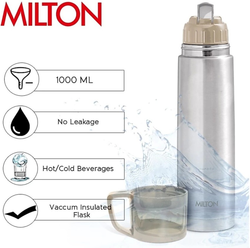 Milton Thermosteel Glassy Flask 1000, Double Walled Vacuum Insulated 1000  ml, 34 oz, 1 qt., 24 Hours Hot and Cold Flask with Cover, 18/8 Stainless  Steel, BPA Free, Food Grade, Leak-Proof