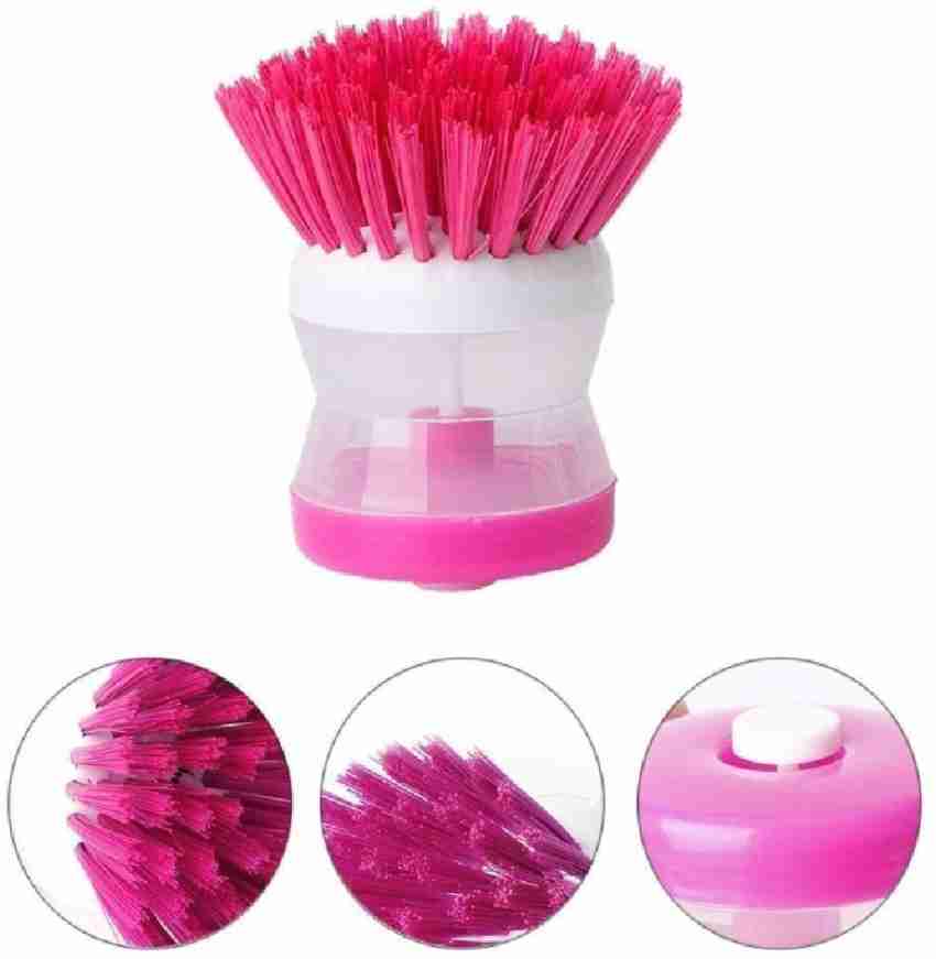 3pcs Pink/blue/purple Liquid Dispensing Brush, Dishwashing Scrubber With  Pressing Handle