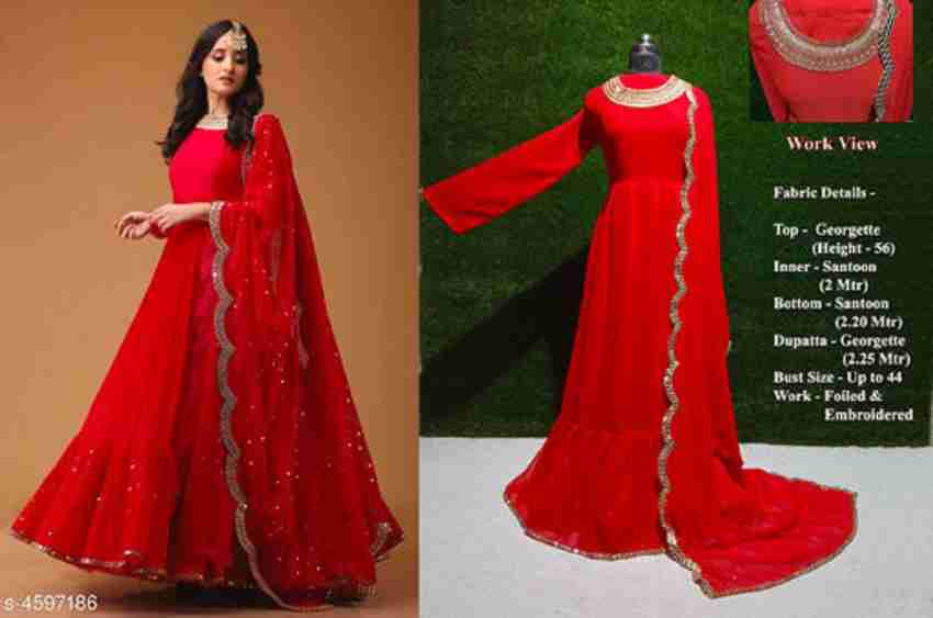 Buy Bnmkart Foux Georgette Embroidered Anarkali Salwar Suit Gown For Women, Readymade Kurta Set