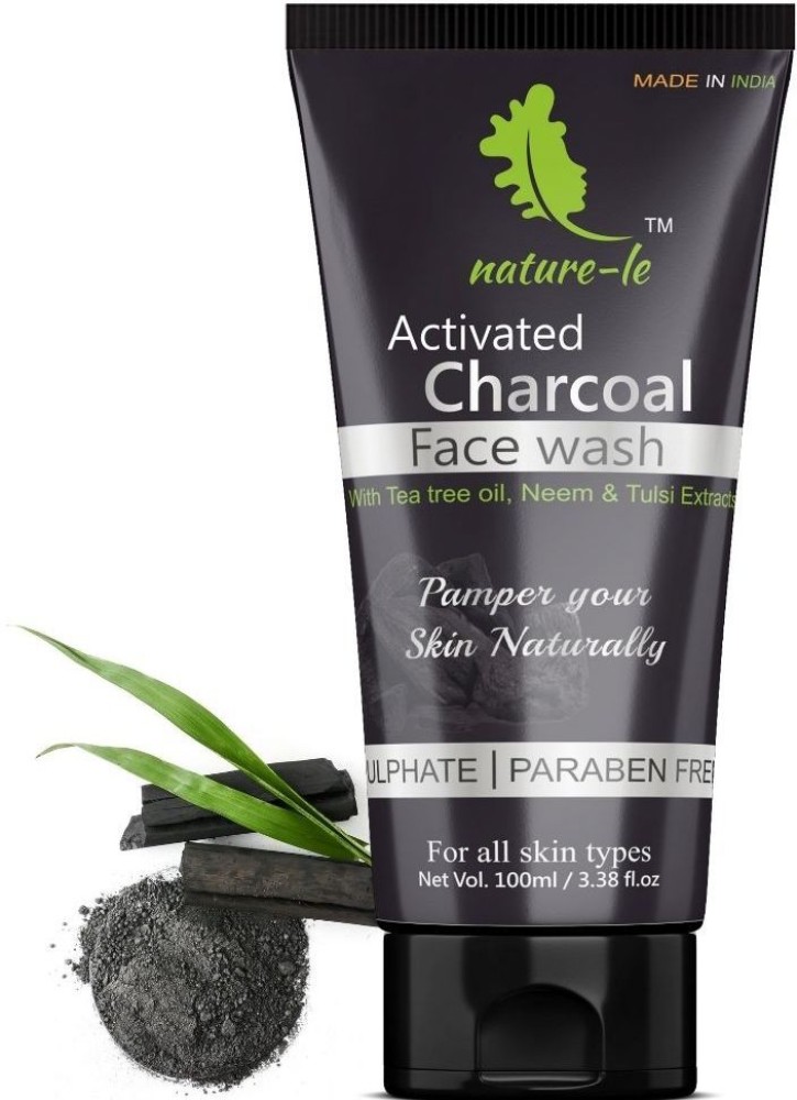 nature-le Activated Charcoal ,100 ml, Tea Tree oil, Neem & Tulsi Extracts, Deep Cleanser, All skin types