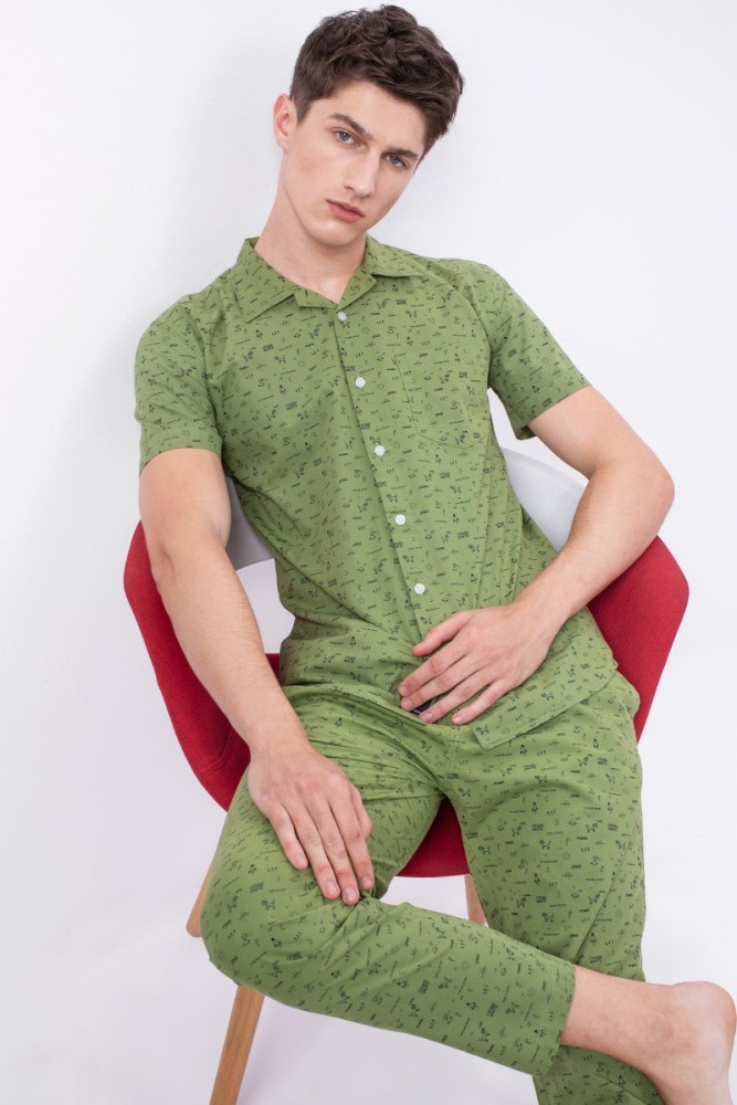 Snitch Men Printed Green Shirt Pyjama set Price in India Buy