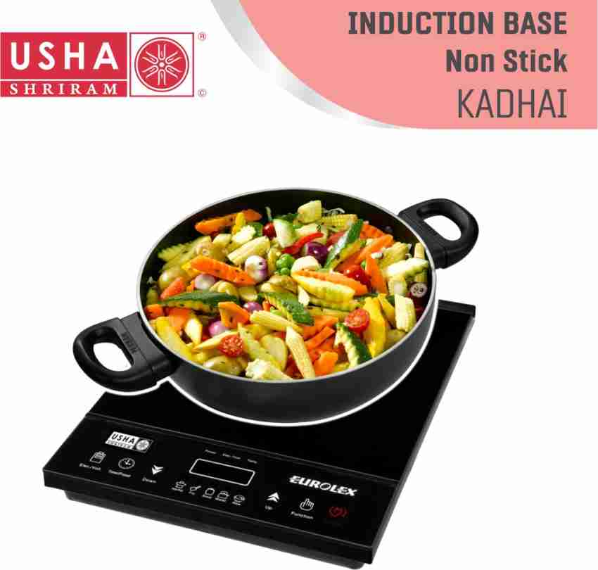 USHA SHRIRAM Triply Stainless Steel Kadai with Lid | 20 cm Diameter | 1.6 L  Capacity | Stove & Induction Cookware | Heat Surround Cooking | Triply